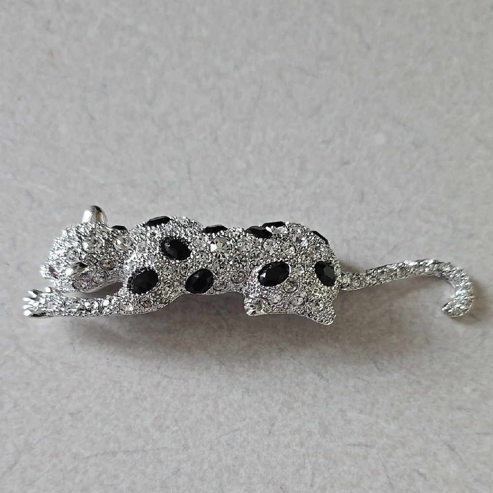 Kenneth Jay Lane Silver and Black Leopard Brooch